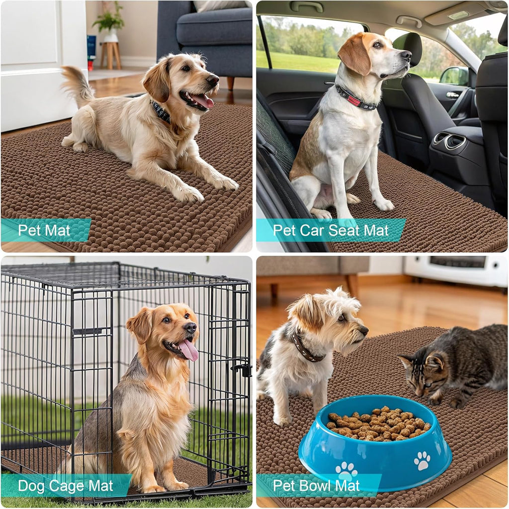 OLANLY Dog Door Mat - Absorbent Non-Slip Mud Mat for Indoor Use | Quick-Dry Chenille, 59x35 Mocha