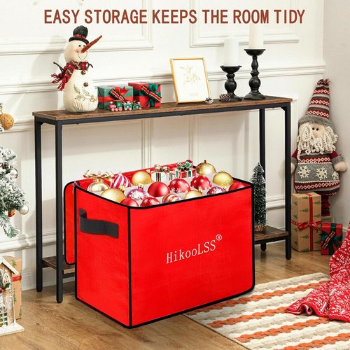 HikooLSS Christmas Ornament Storage Box - Holds 72 Ornaments, Adjustable Dividers, Double Zipper | Red