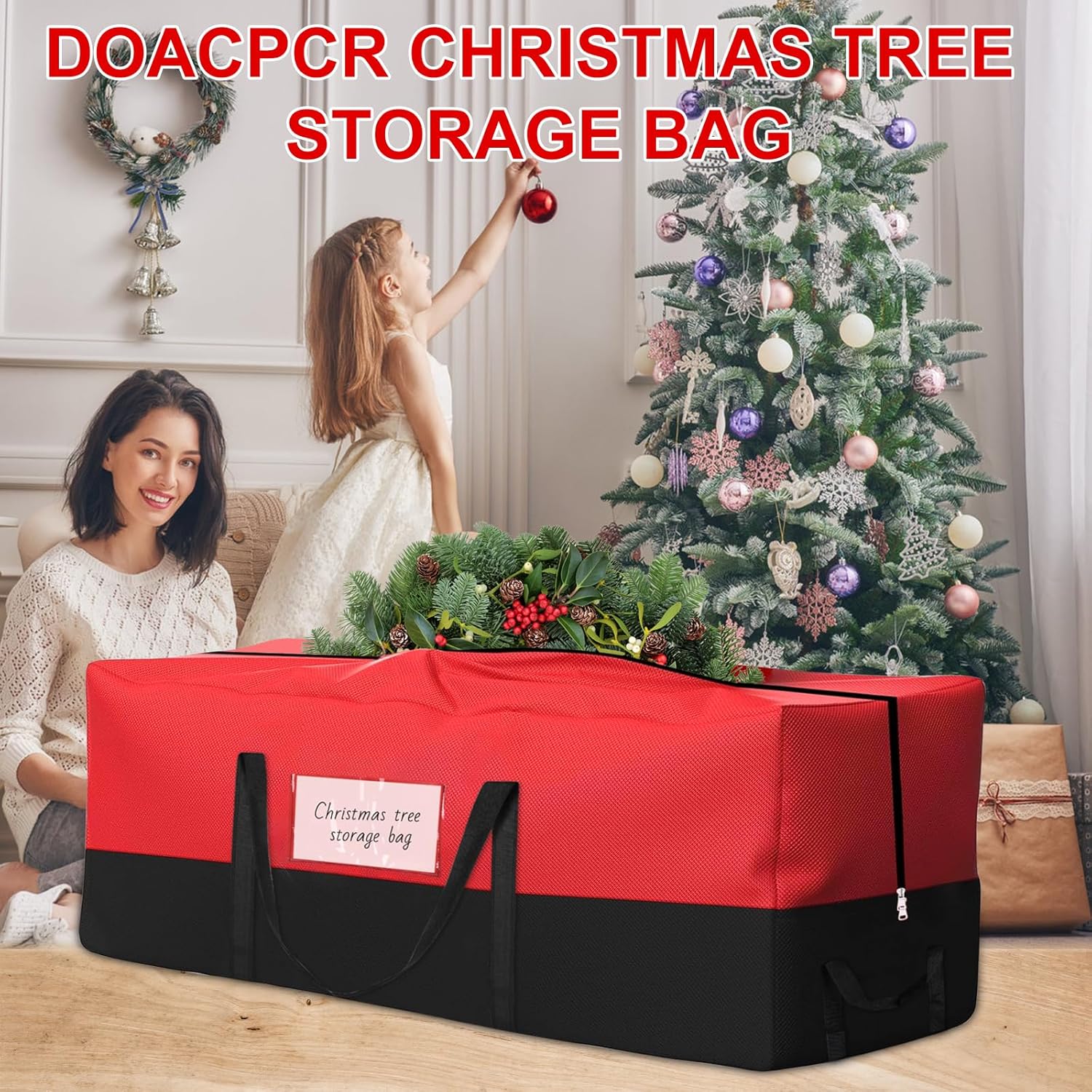 Skiennix Christmas Tree Storage Bag - Heavy-Duty 600D Oxford for 8 Ft Trees | Reinforced Handles & Zipper Pocket