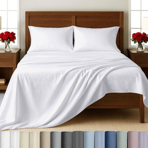 California Design Den Queen Size Sheet Set - 500 Thread Count 100% Cotton Sateen - Deep Pocket White Bedding