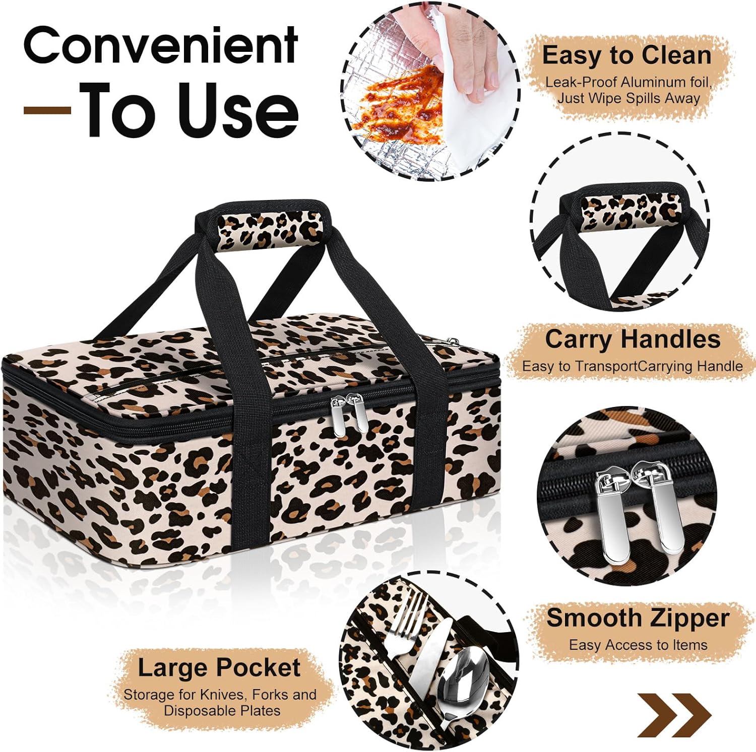 Skiennix Insulated Casserole Carrier - Portable Hot/Cold Food Tote for Potluck Parties | Fits 9" x 13" Dish - Leopard