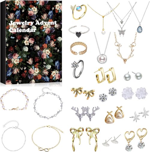 Advent Calendar 2025 - 24 PCS Jewelry Set with Bracelets, Necklaces, Earrings & Rings | Elegant Gifts for Women