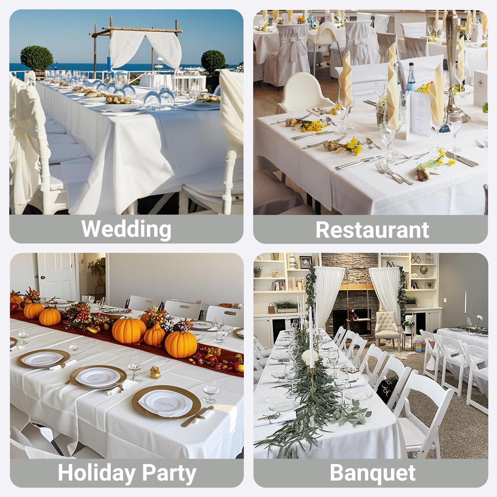 MRJ 60 x 102 Inch White Rectangle Polyester Table Cloth Machine Washable Wrinkle Resistant Fabric for Banquet Indoor Outdoor Use