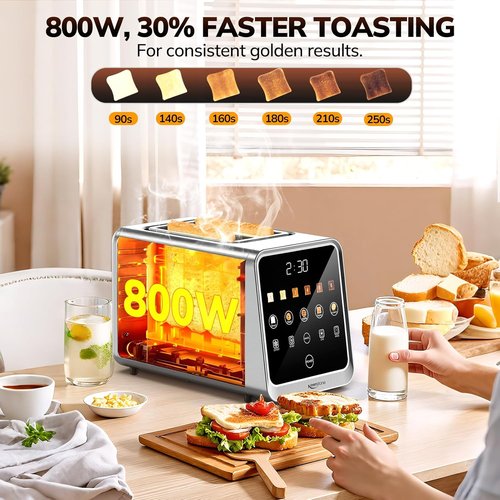 Keenstone Toaster - 2 Slice Digital Smart Toaster with Touchscreen & Dual Control Panel | Stainless Steel