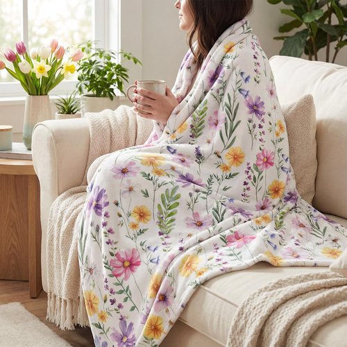 Horaldaily Spring Summer Flannel Blanket Throw, Watercolor Wildflowers Fleece Soft Fuzzy Plush Cozy Fleece Blankets for Couch Sofa Bed Lounging, Ideal Gifts for Kids Adults Self, 50x60