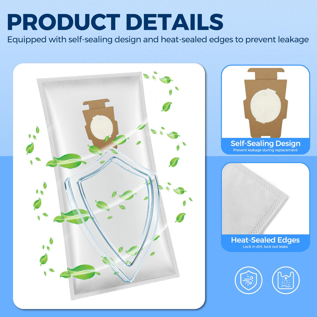 204814 Vacuum Bags Replacement for Kirby, Micron Magic Plus HEPA Filter Bags Compatible with Kirby Avalir/Sentria/Ultimate G Series Replaces F-Style & Twist-Style 204811 205811 204808, 6 Pack