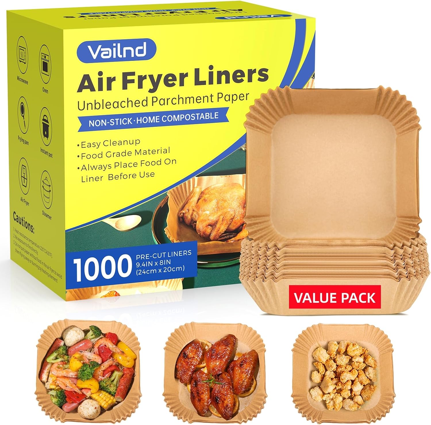 Air Fryer Paper Liners by [Brand Name] - 1000 Pcs Heavy-Duty Non-Stick Parchment for 5-8 Qt Baskets
