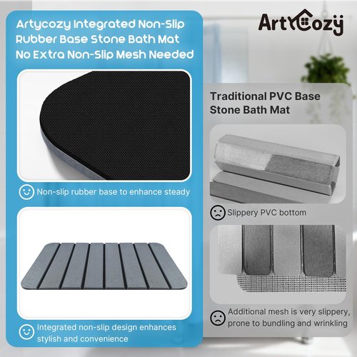 ArtyCozy Large Foldable Stone Bath Mat 28''×17'' with Non-Slip Rubber Base, Super Absorbent Quick Drying Diatomaceous Earth Mat for Bathroom, Easy to Store, Easy to Clean, Grey