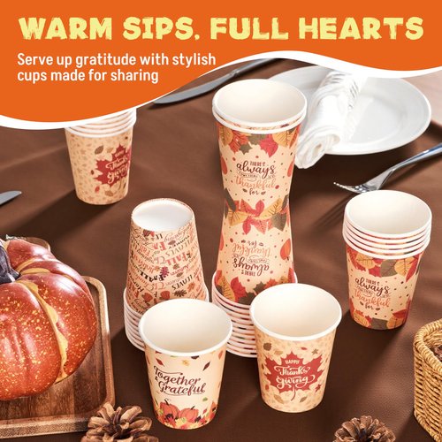 JOYIN 36 PCS Thanksgiving Disposable Cups,9 oz Pumpkin Maple Leaves Paper Cups, for Juice, Coffee, and Hot/Cold Drinks, 4 Charming Designs for Thanksgiving Party Fall Leaves Harvest Decoration