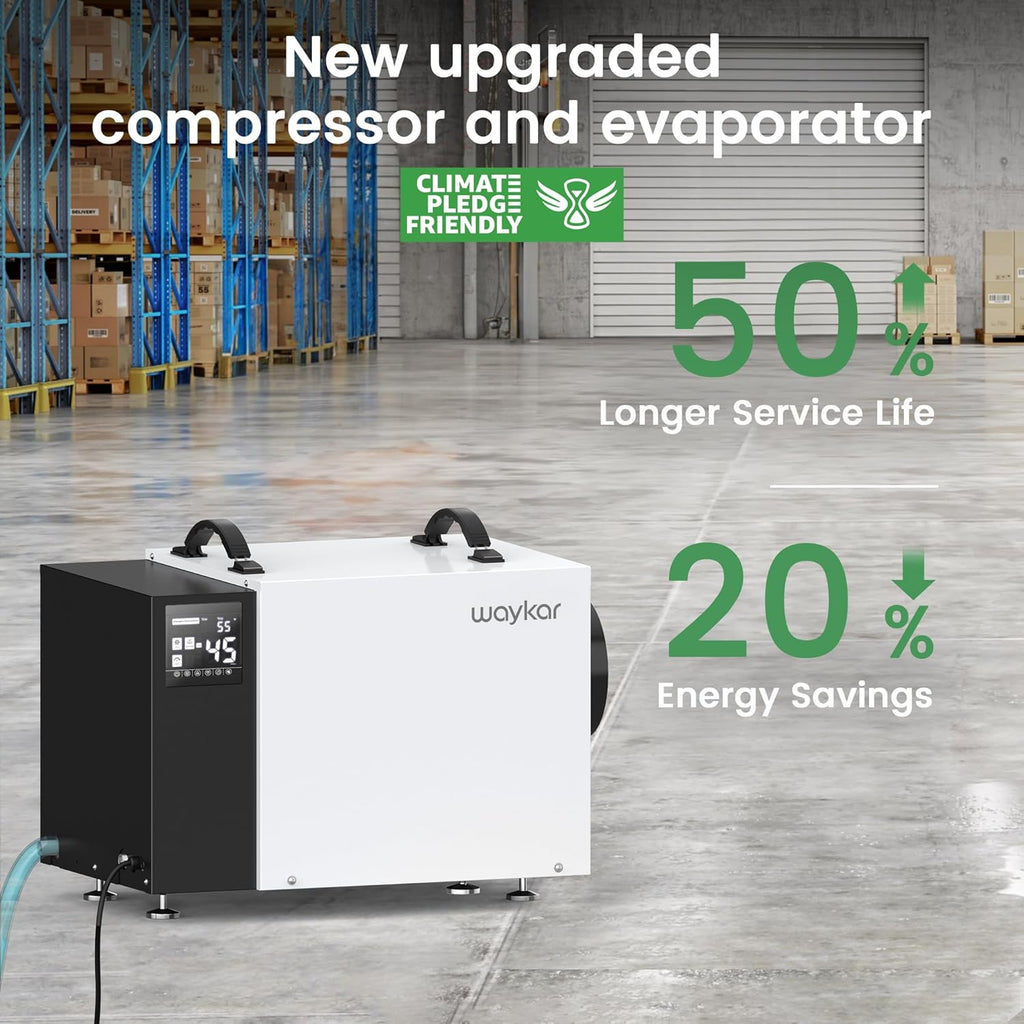 Waykar 125 Pint Dehumidifier - Smart Humidity Control for Basements & Crawl Spaces up to 6500 Sq Ft | Includes Pump & Drain Hose