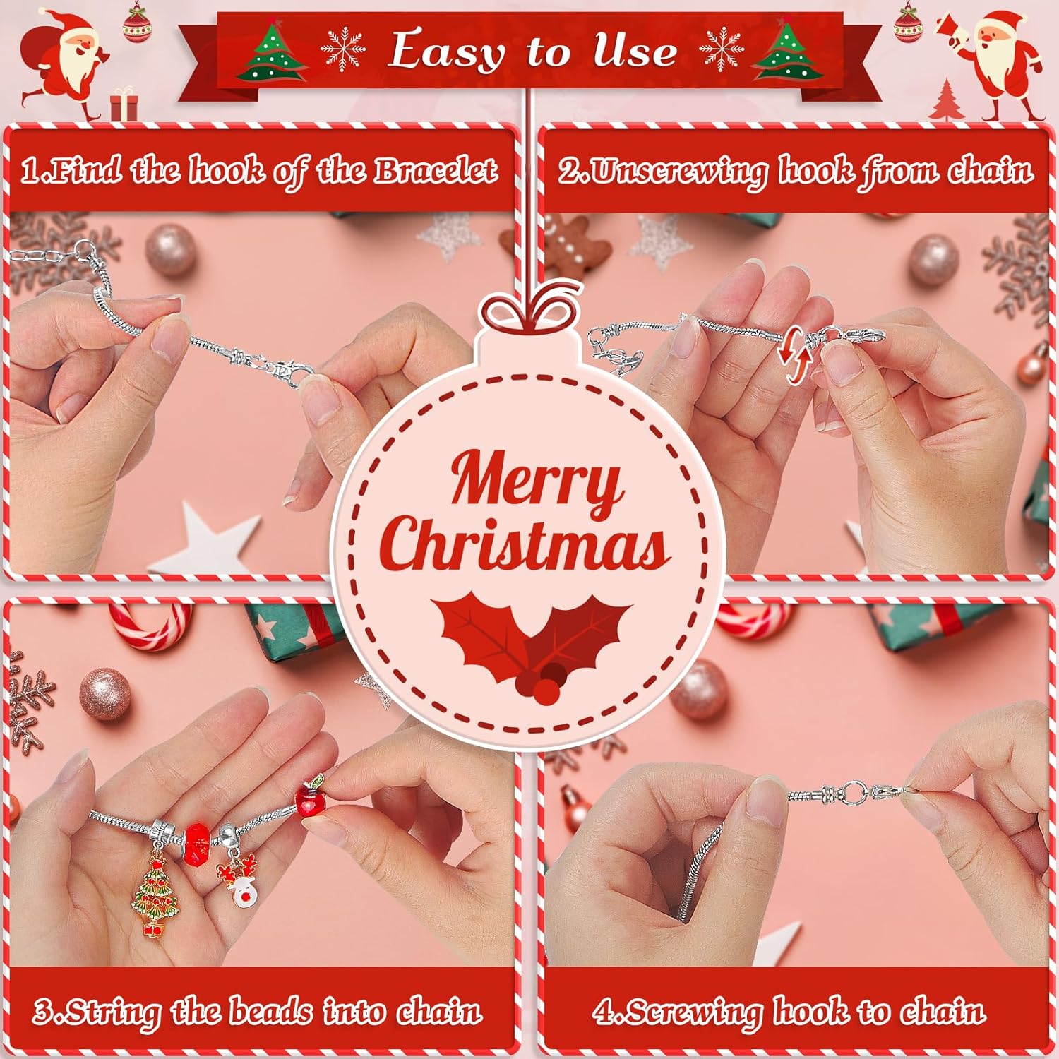 SIXNIE Christmas Advent Calendar - 24-Day Countdown Charm Bracelets Kit for Girls & Teens