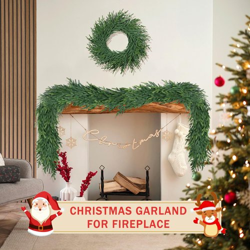 Christmas Cedar Garland for Staircase Real Touch Droopy Bendable Lifelike Faux Xmas Garlands for Decoration Christmas Green Pine Mantle Garland Thanksgiving Table Decorations Outdoor Indoor 60"