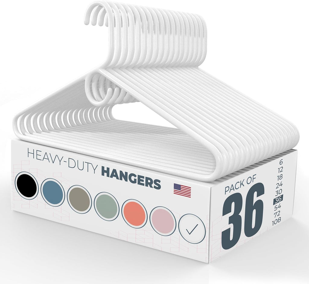 Neaties Heavy Duty Clothes Hangers - 36 Pack | 8lb Capacity Plastic Hangers for Adult Clothing - Durable White