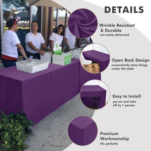 Nasitos 2 Pack 8' Fitted Table Cloth for Rectangular Table Purple Trade Show Table Covers-Open Back Valentines Tablecloth Washable and Wrinkle Resistant Table Cloth, Parties, Buffet, Baby Shower