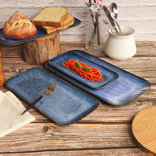 jinsongdafa Porcelain Plate Set Large Serving Tray Set of 4, Reusable Serving Platters for Party Food, Cookie, Appetizer, Charcuterie, Snack, Dessert Display,Stackable Kitchen Dish 14.4 INCH