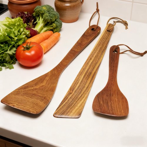 3Pcs Wooden Spatulas, 12 Inch Long Handle Flat Spatula Set for Cooking, Multipurpose Wooden Spatulas, Heat-Resistant, Non-Scratch Kitchen Utensils for Frying, Flipping, Scraping & Cooking