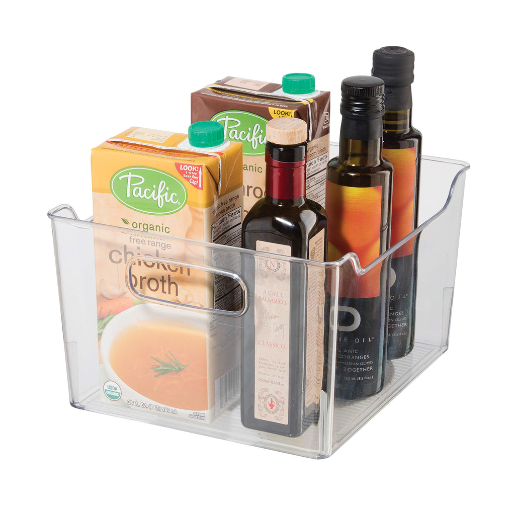 Oggi Storage Bin With Handles - Deep (9.75" x 9" x 6") - Ideal for Kitchen Organization, Pantry Storage, Fridge Organizing, Clear