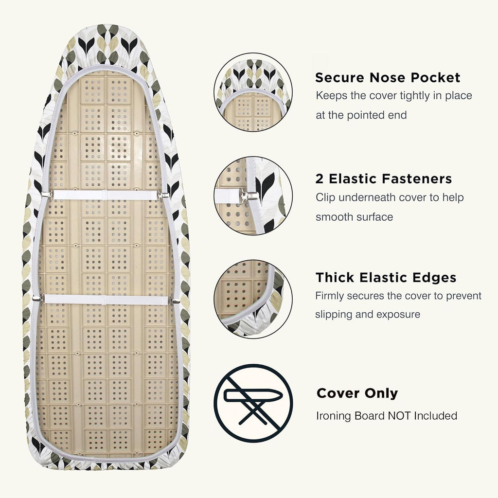 UniSimp Ironing Board Cover - Extra Thick Natural Cotton, Scorch & Stain Resistant | 18"x49" Foliage Design