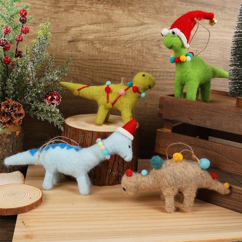 Juegoal Christmas Felt Dinosaur Ornaments - Set of 4 Cute Wool Hanging Decor for Themed Parties