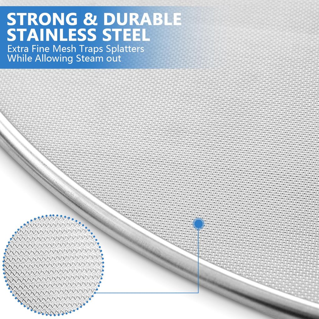 Splatter Screen for Kitchen, Stainless Steel Fine Mesh Splatter Screen for Frying Pan, 10, 13 Inch Grease Splatter Guard with Fold Flat Knob