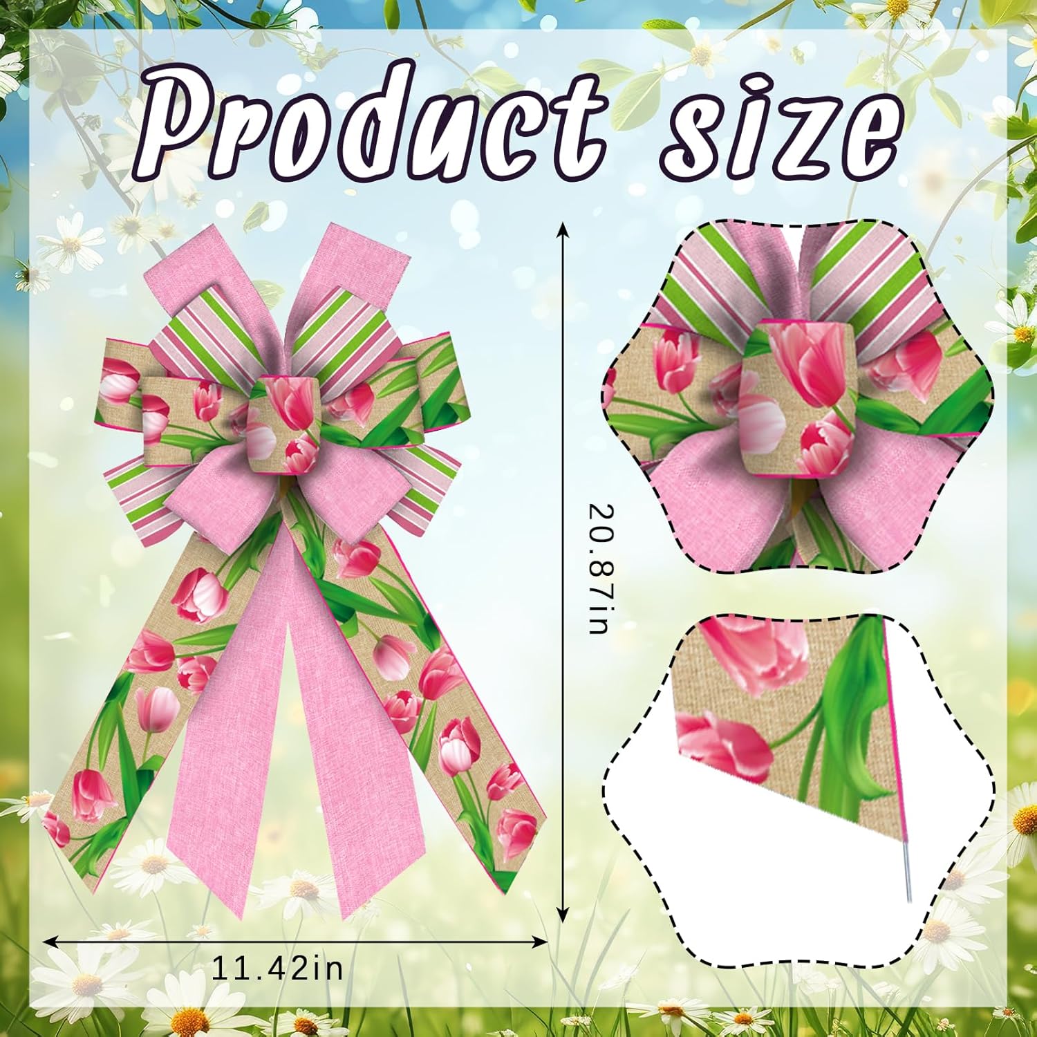 ALIBBON Large Spring Bows - Pink Tulip Wreath Bows for Front Door Decor | Indoor & Outdoor Burlap Design