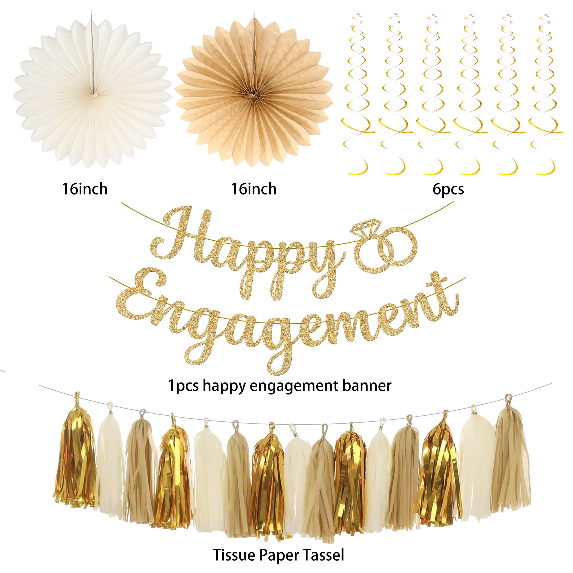 Roetyce Engagement Party Decorations, Gold Glitter Happy Engagement Banner, Almost Married/Just Engaged Photo Background, Congratulations Wedding Bachelorette Backdrop Decor