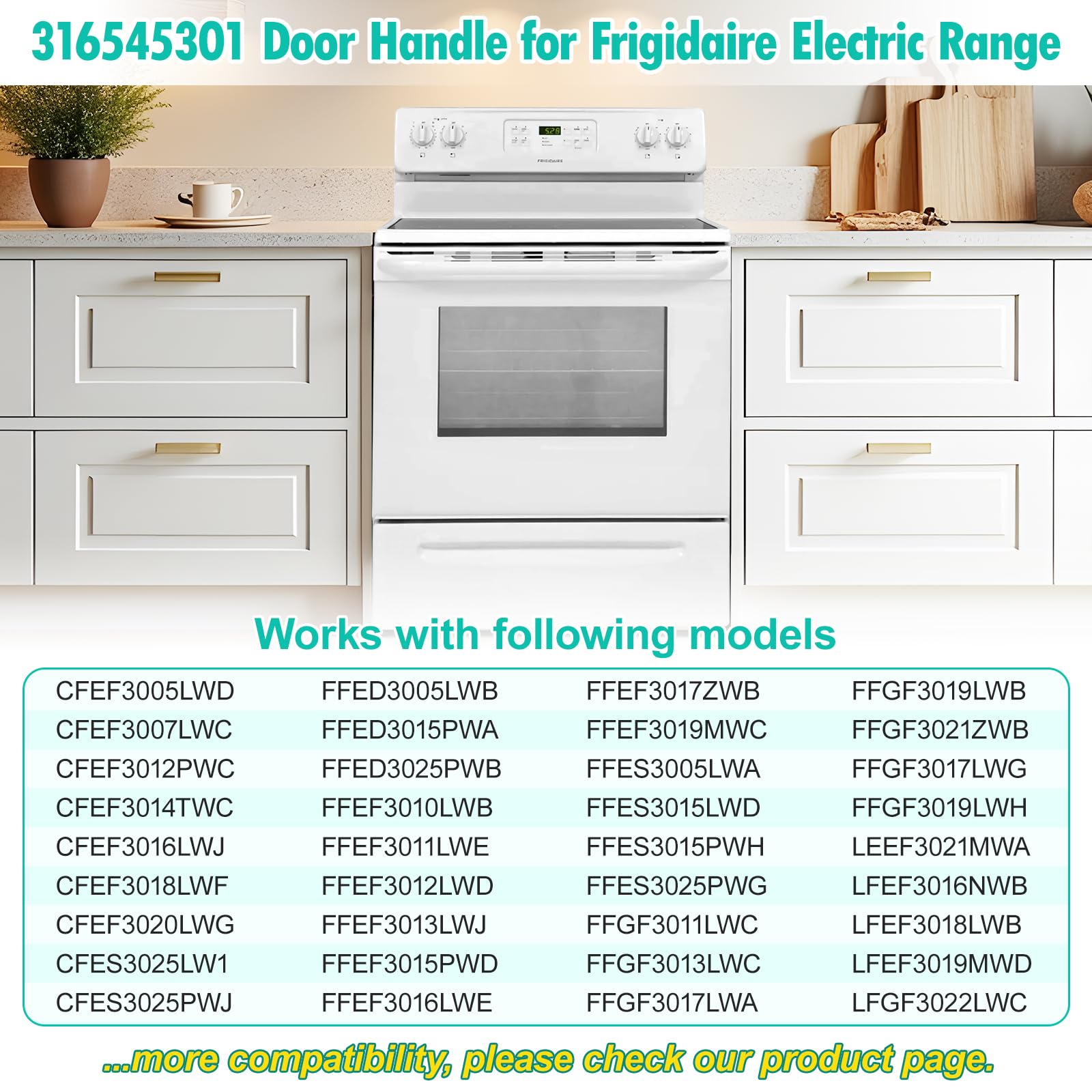 Upgraded 316545301 Oven Door Handle Replacement Compatible with Frigidaire Kenmore Crosley Stove Oven Handle Replacement 316020200 1614011 AP4527354 Range Oven Handle for Gas/Electric Range Stove