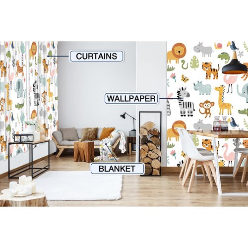 MESHELLY Kids Safari Animal Curtains 42Wx63H Inch Rod Pocket Nursery Baby Boy Bedroom Decor Cartoon Lion Jungle Woodland Wildlife Toddler Girl Children Living Room Window Drapes Fabric
