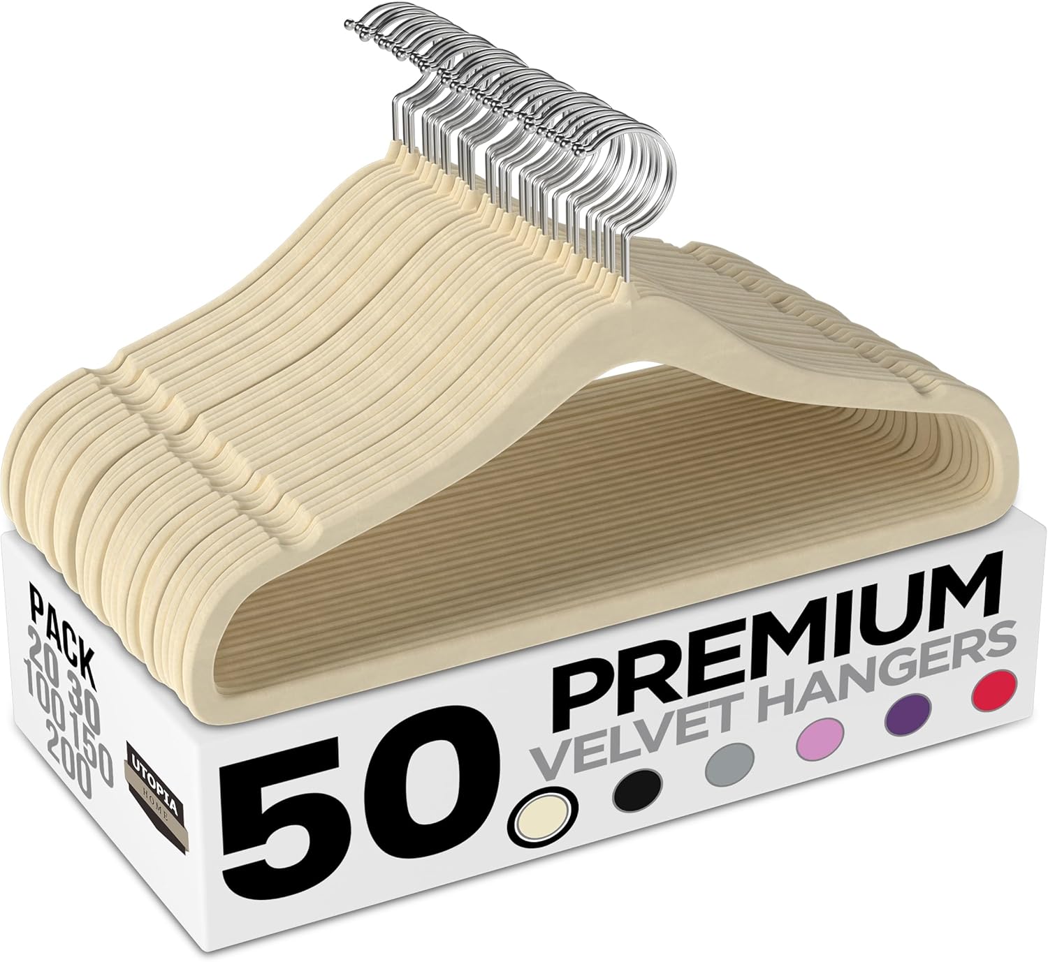 Utopia Home Velvet Hangers 50 Pack - Non-Slip Suit Hangers with 360° Rotatable Hook | Ivory