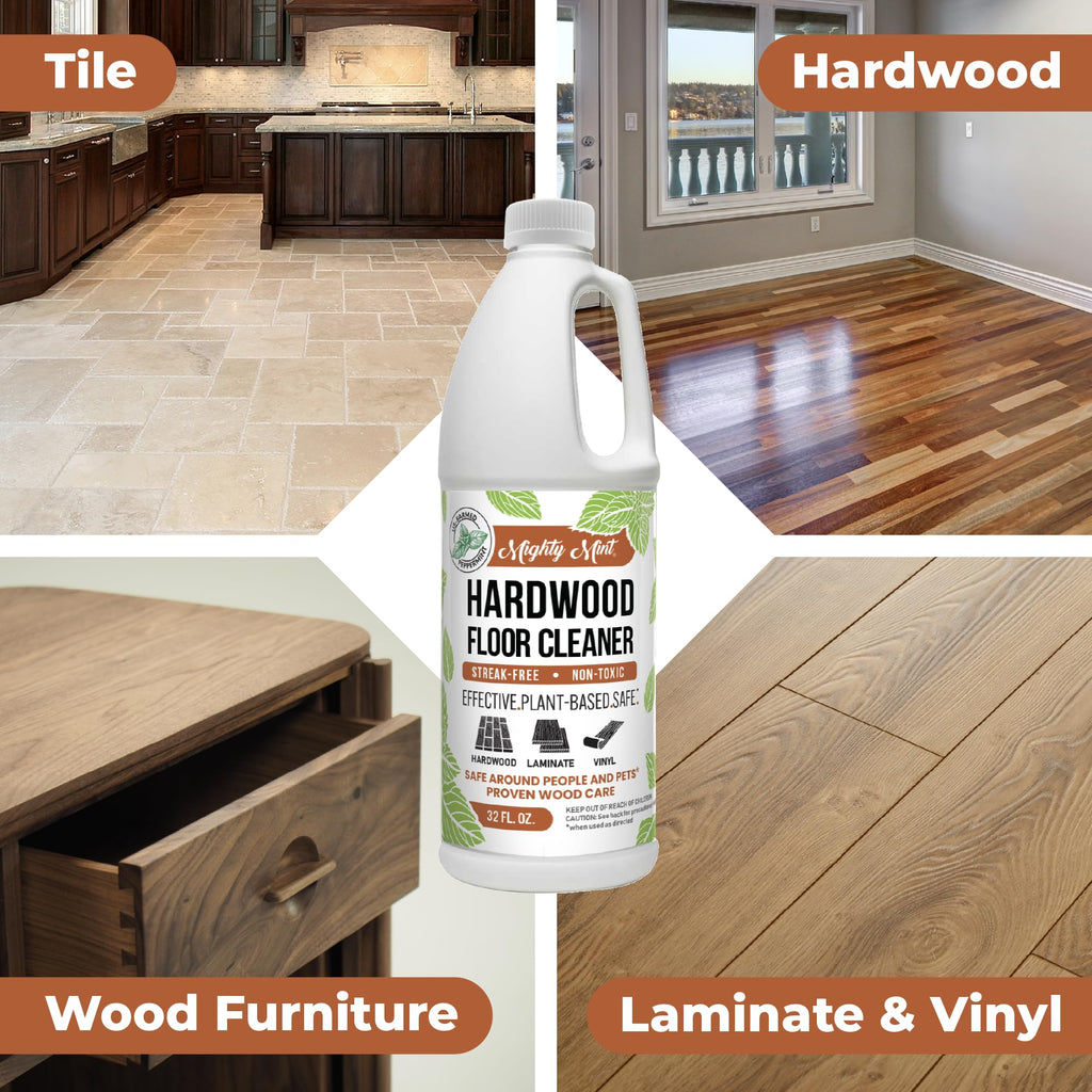 Mighty Mint Hardwood Floor Cleaner, Ready-to-Use with Mops and Sprayers, Natural Mint Scent, 32oz