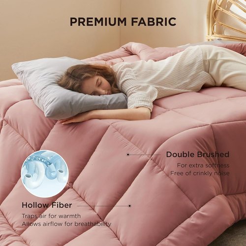 Bedsure Comforter Duvet Insert - All Season Quilted King Size Bedding | GentleSoft Down Alternative, Dusty Pink 90 x 102 Inches