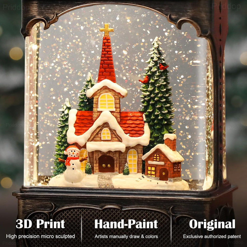 Priddop Church Snow Globe | Christmas Decorations with Snowman & Cardinal | 10.2-Inch Musical Lantern