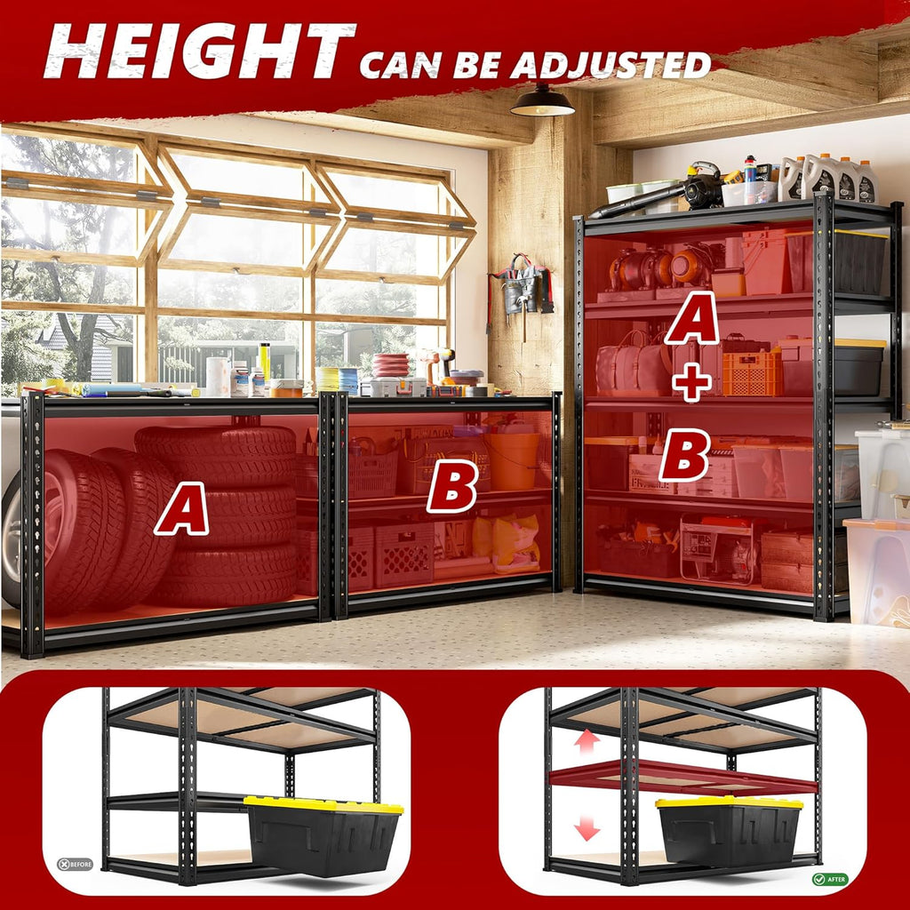 REIBII 5-Tier Heavy Duty Storage Shelves - Adjustable Utility Rack for Garage & Pantry | 35.5" W x 11.9" D x 72" H, Black