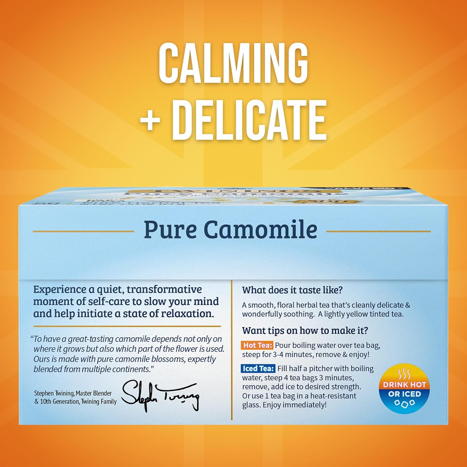 Twinings Pure Camomile Herbal Tea - Caffeine-Free, 50 Individually Wrapped Bags | Pack of 6, Perfect Hot or Iced