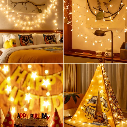 LEXKAEQI 33Ft 80 LED Star String Lights,8 Modes Globe Fairy Lights Battery Operated with Remote&Timer,Waterproof Christmas Globe Lights for Indoor Outdoor Bedroom Garden Party Decor Warm White