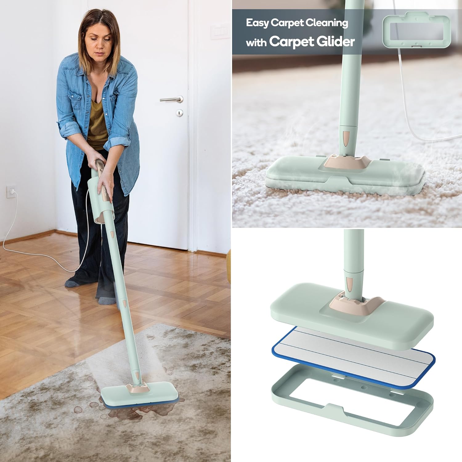 Newbealer Steam Mop - Powerful 1200W Floor Steamer with Detachable Handheld Cleaner | 250ml, 3 Adjustable Levels, 7 Accessories