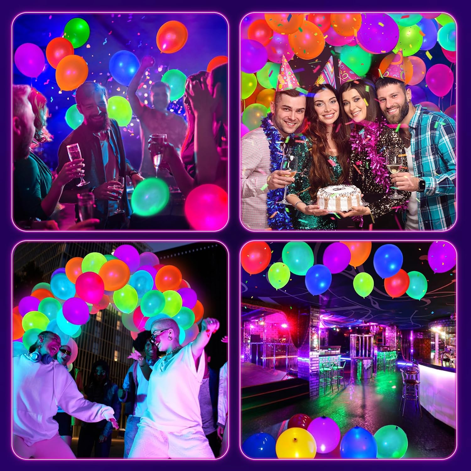 Skiennix UV Neon Balloons - 100 Pcs Glow in the Dark Party Decorations | Blacklight Reactive Fluorescent