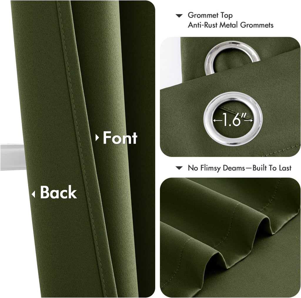 MIULEE Olive Green Blackout Curtains - Thermal Insulated Room Darkening Drapes | 90 Inches Long, 2 Panels