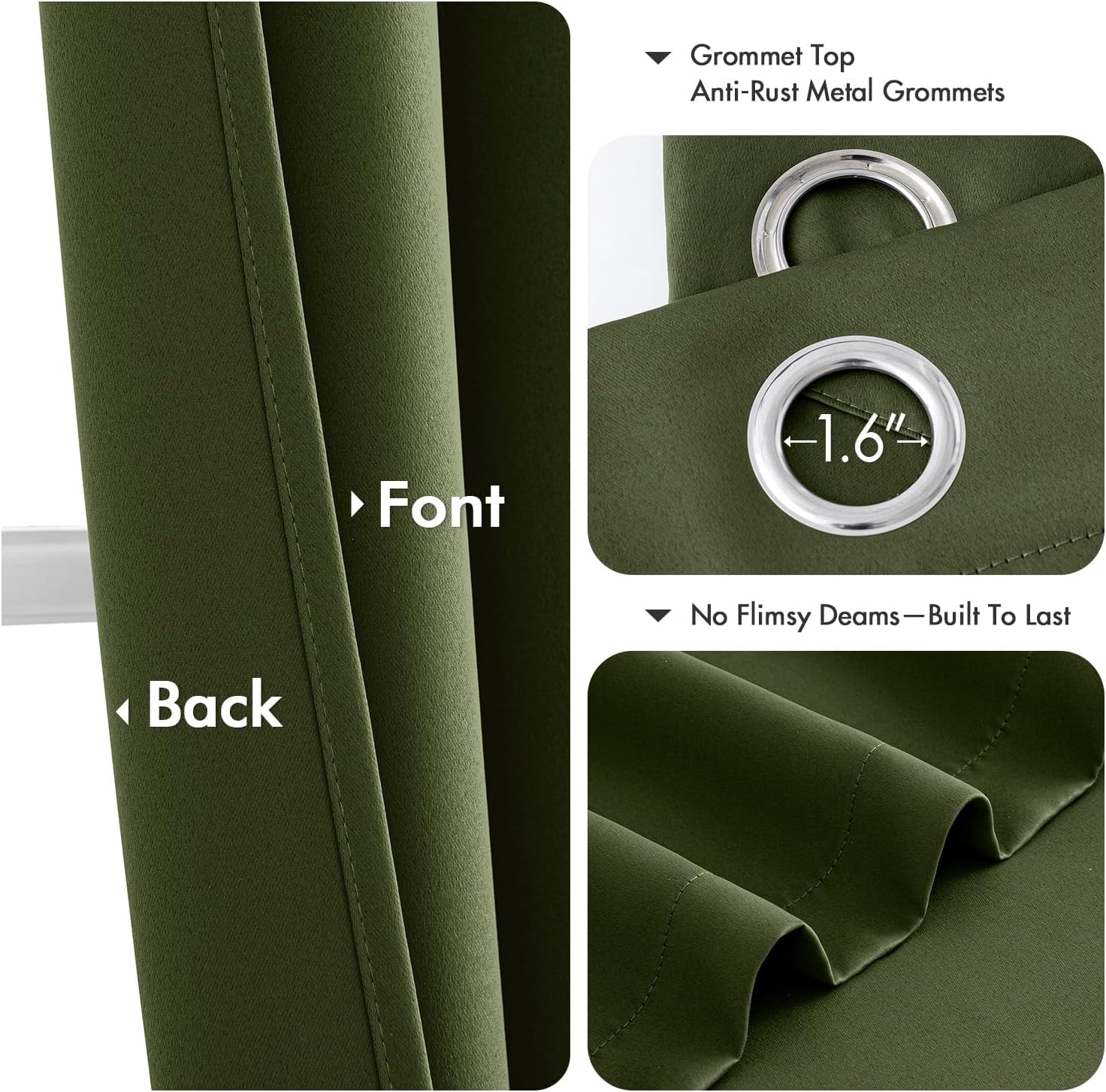 MIULEE Olive Green Blackout Curtains - Thermal Insulated Room Darkening Drapes | 90 Inches Long, 2 Panels
