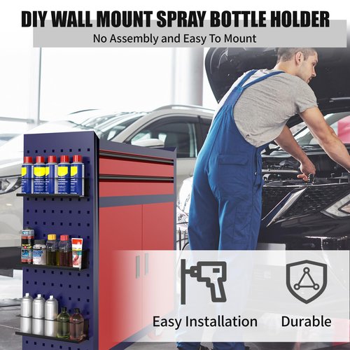 Riciakik 8 Pack Spray Bottle Holder Wall-Mounted, Aerosol Spray Can Holder Storage Rack, Heavy-Duty Paint Bottle Organizer with 40 Holes, Steel Black Spray Rack for Garage, Shop, Home or Tool Trailer