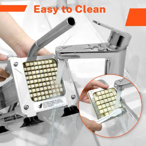 FSUON French Fry Cutter for Potatoes, Stainless Steel Potato Cutter for Fries with 1/2", 3/8", 1/4" Replaceable Blades, Glove, and Brush
