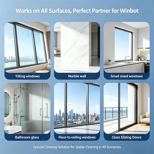 Hipoten 1L Window Cleaning Solution for ECOVACS Winbot W3/W2S/W2 PRO/W1/MINI Series - Streak-Free Glass Cleaner Fluid, Low-Foam, Non-Corrosive Robot Window Washer Liquid for Glass, Mirrors, Tiles