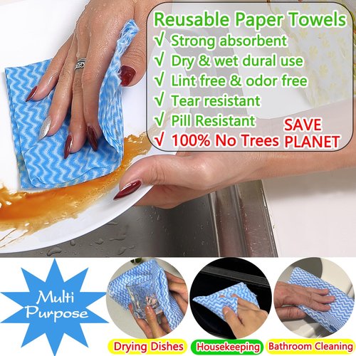Reusable Paper Towels Washable, 60 Cts Disposable Kitchen Cloths for Cleaning Counters, Multi-Purpose, Pink Roll