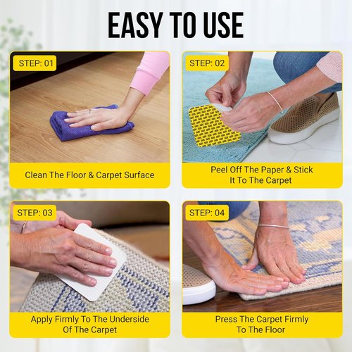 Alien Grip Carpet Tape - 12 Pcs Anti-Slip Rug Gripper | 4x4 in. Double-Sided, No Damage to Floors