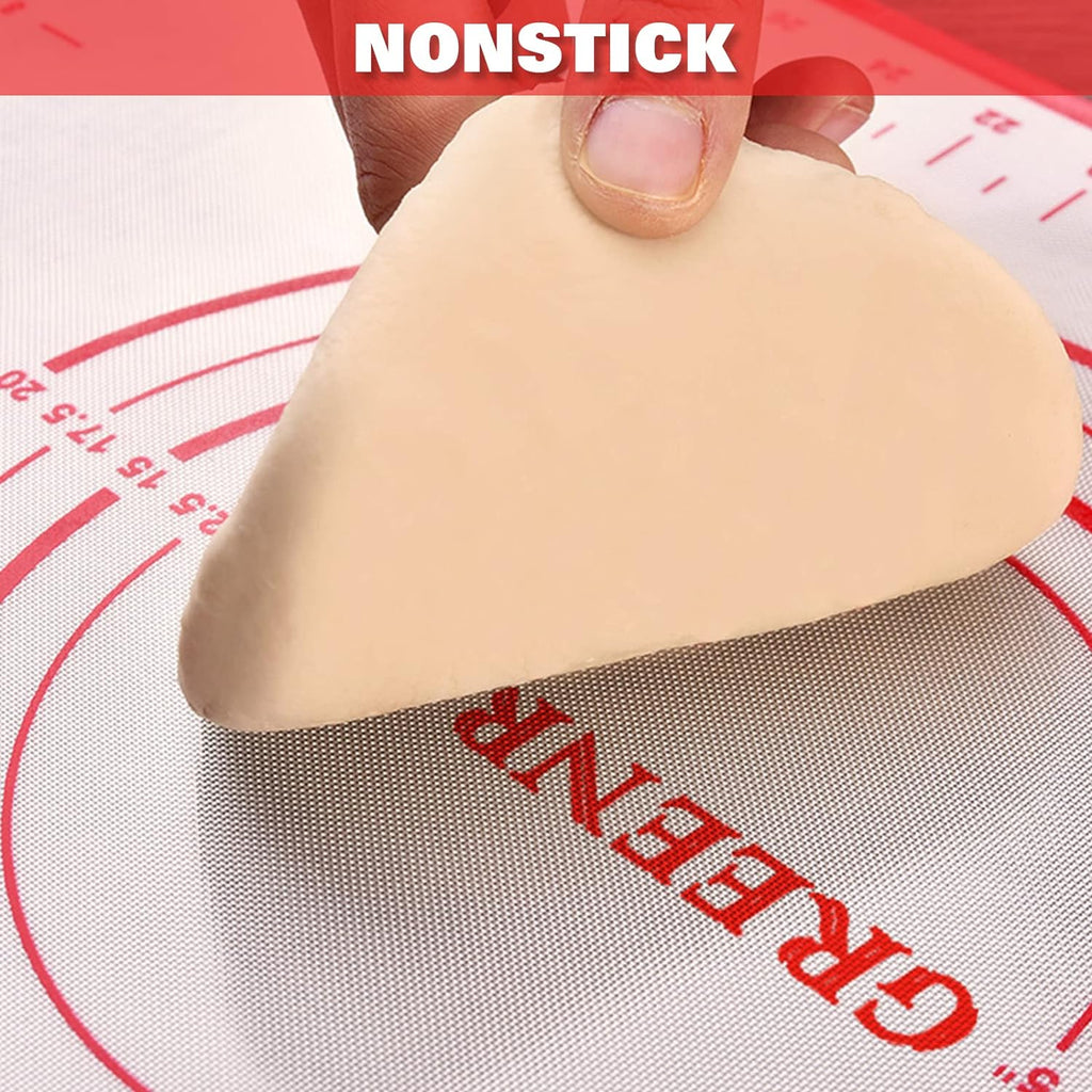 Skiennix Silicone Pastry Mat - Extra Thick Non-Stick Baking Sheet with Measurements | Large 16"x24", Red