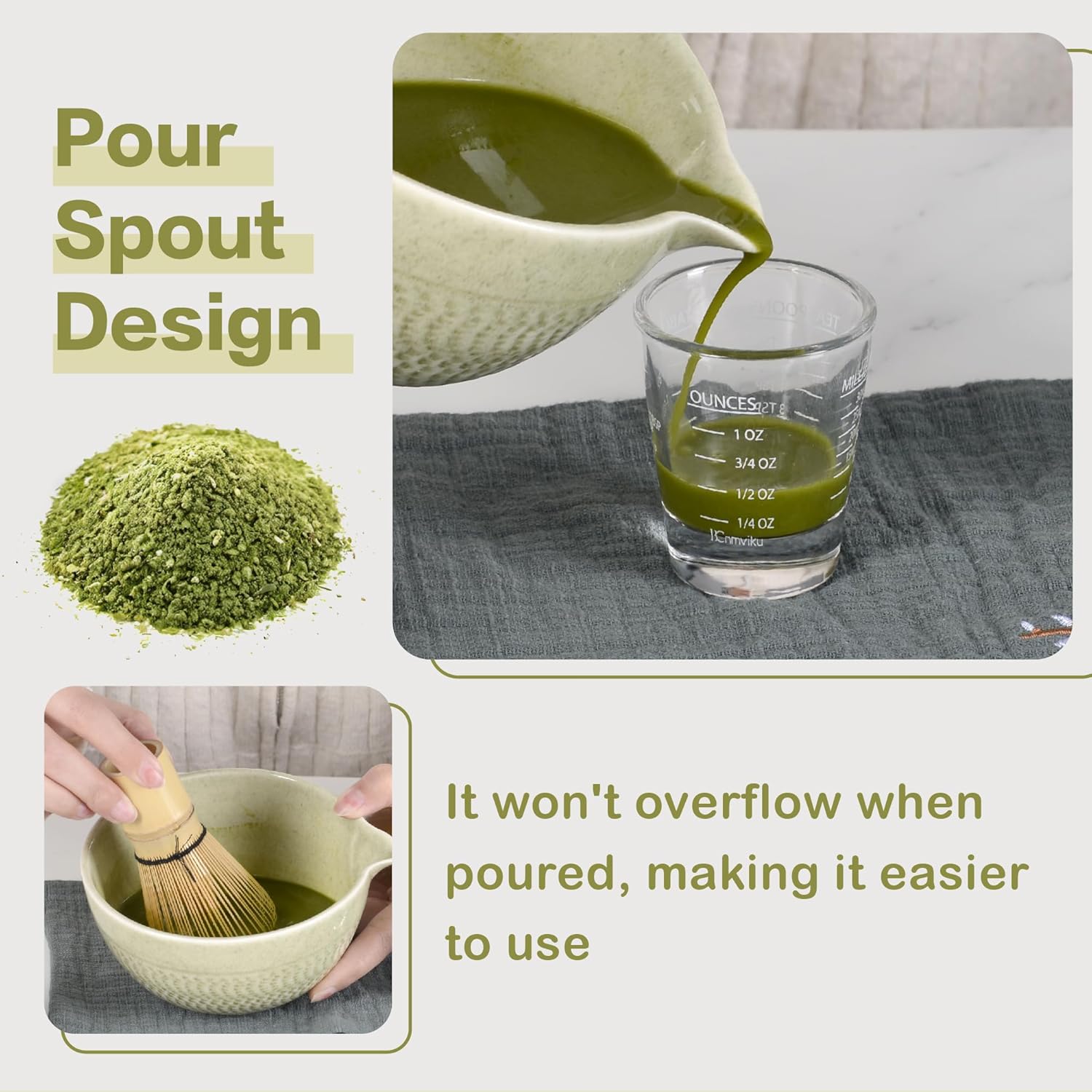 Skiennix Matcha Bowl - 500 ml Ceramic Chawan with Spout for Mixing Matcha, Salad, Soup & Tea | Matcha Green