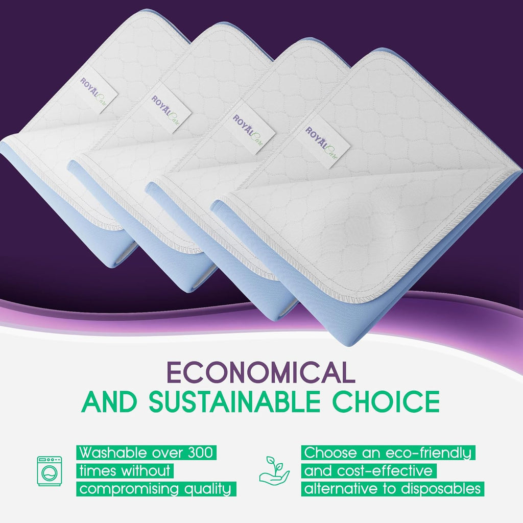 Skiennix Incontinence Bed Pads - Reusable Waterproof Underpads for Chairs & Mattresses - Highly Absorbent, Machine Washable - 34x36 Inches (Pack of 4), Blue