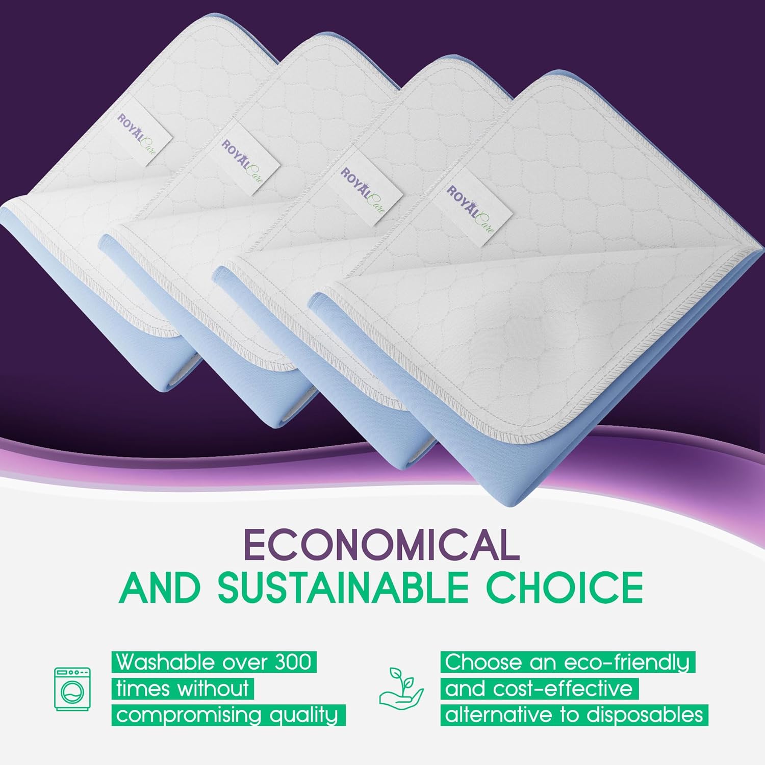 Skiennix Incontinence Bed Pads - Reusable Waterproof Underpads for Chairs & Mattresses - Highly Absorbent, Machine Washable - 34x36 Inches (Pack of 4), Blue