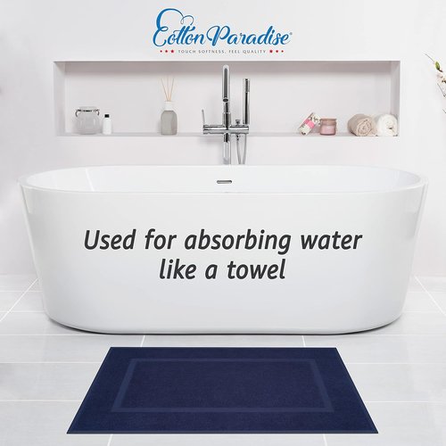 Cotton Paradise 100% Cotton Bath Mats - Soft, Absorbent & Quick-Dry | Set of 2, Navy Blue, 20x34