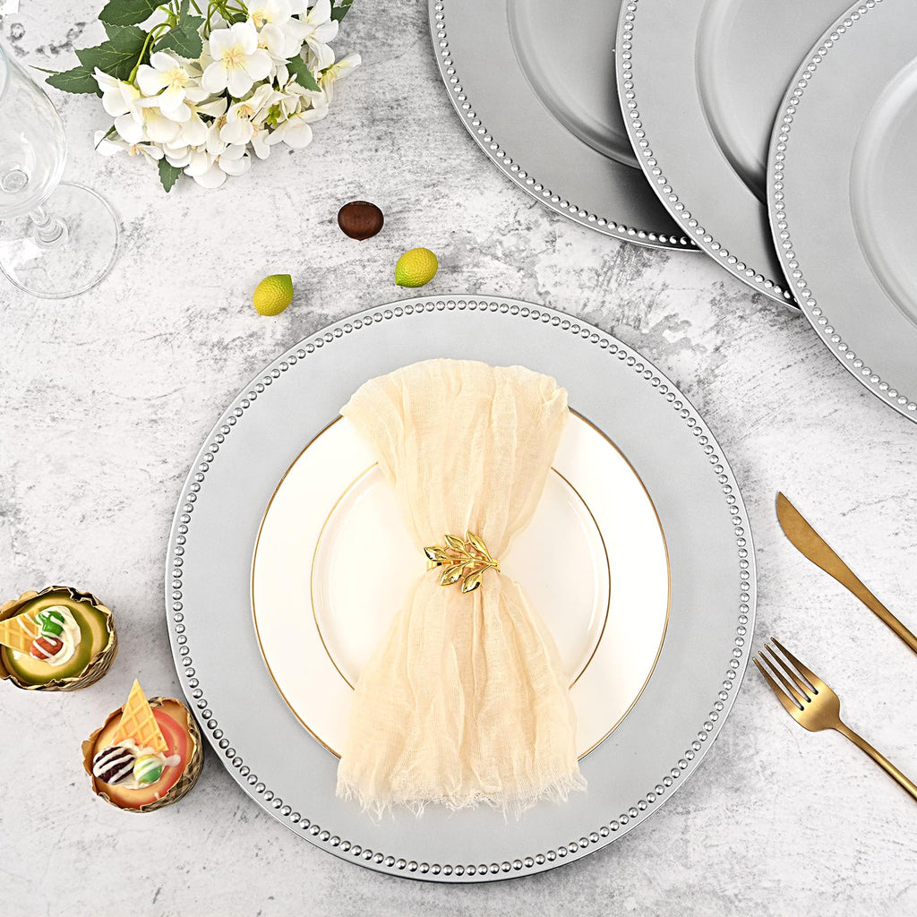24 Pcs Silver Charger Plates Bulk,13" Round Beaded Plate Chargers for Dinner Plates, Decorative Dinner Charger Plastic Table Chargers for Wedding Holiday Party Baby Shower Event Decoration (Silver)